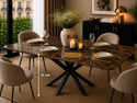 Rechthoekige Bruine Travertin Eettafel 180x90 cm Zwarte X-poot - Luna