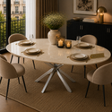 Eettafel ovaal Travertin crème blad poten zilver 180cm - Rosa