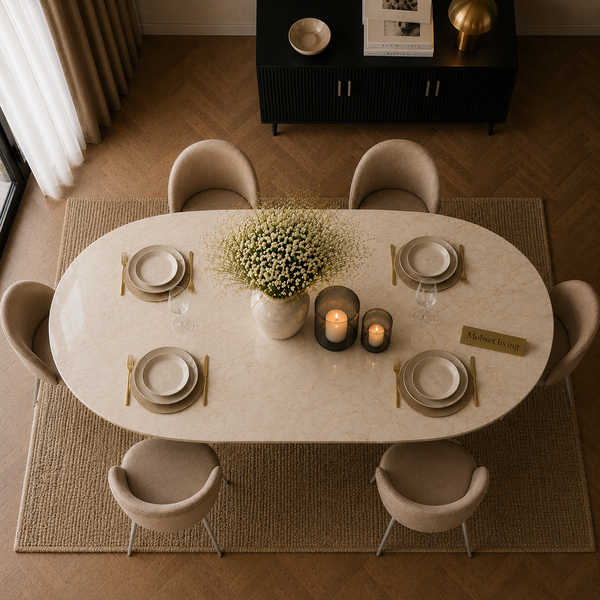 Eettafel Ovaal Crème Blad– Goud poten 180cm