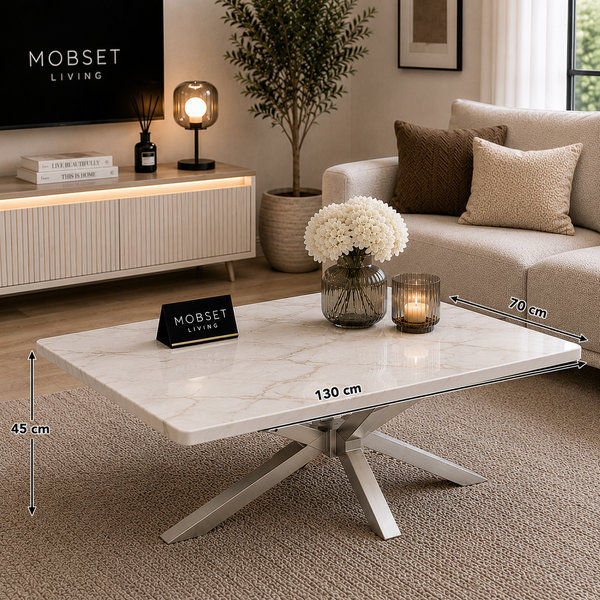 Salontafel Zilver Travertin Langwerpig - Rosa