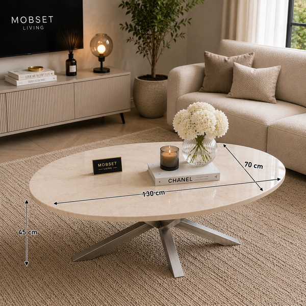 Salontafel ovaal Travertin Poten Zilver - Rosa