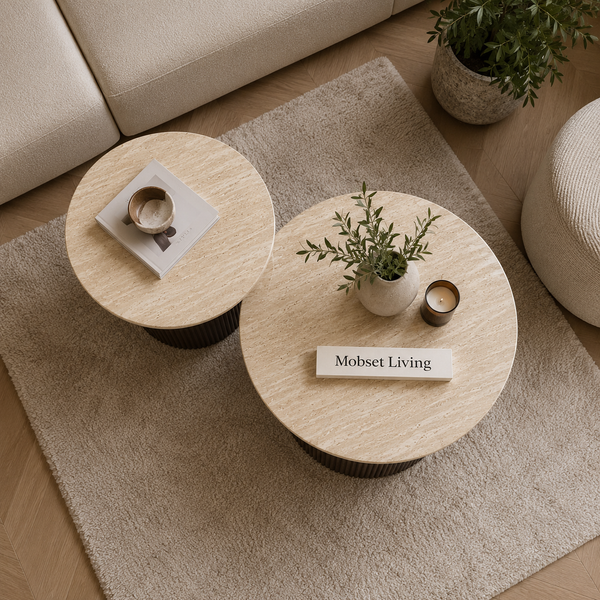 Salontafels Japandi travertin rond bruin - Kimberly