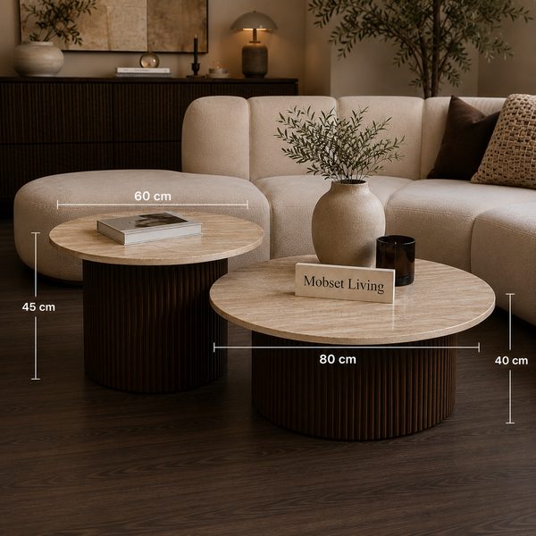 Salontafels Japandi travertin rond bruin - Kimberly