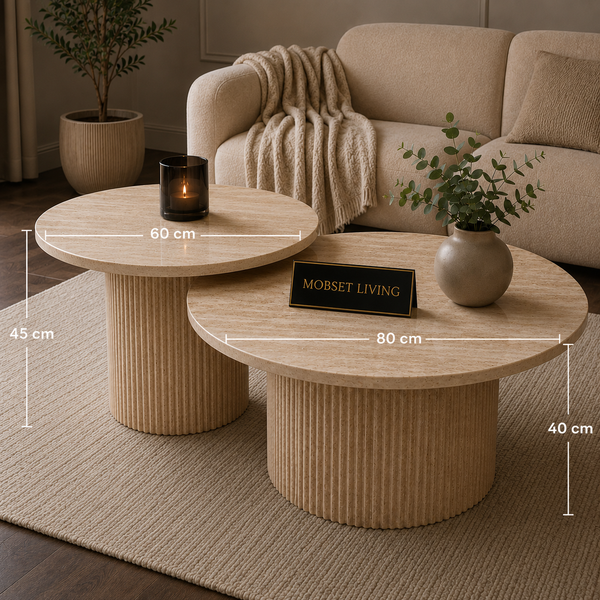 Salontafels Japandi travertin rond - Kimberly