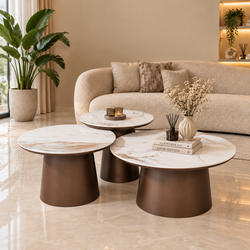 Salontafel Travertin Rond Bruin 3 stuks - Samara