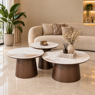 Salontafel Keramiek Rond Bruin 3 stuks - Samara