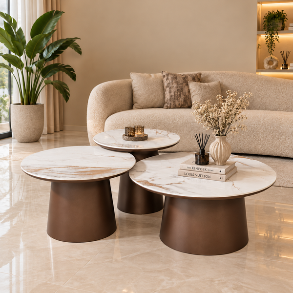 Salontafel Travertin Rond Bruin 3 stuks - Samara