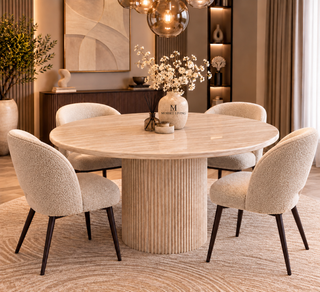 Eettafel Japandi travertin rond 130 cm - Kimberly