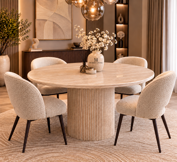 Eettafel Japandi travertin rond 130 cm - Kimberly