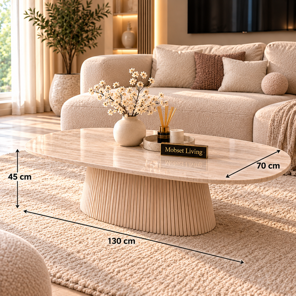 Salontafel Japandi travertin Ovaal 130 cm - Kimberly