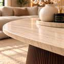 Salontafel Japandi travertin Ovaal bruin 130 cm - Kimberly
