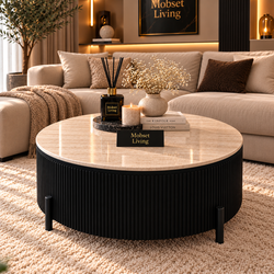 Ronde Japandi salontafel – Zwarte afwerking travertin - Mella