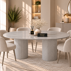 Eettafel Japandi Grijs MDF 2 potig ovaal 180cm - Kimberly