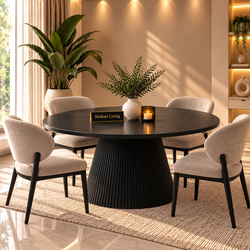 Eettafel Rond Zwart Japandi  MDF Blad 130cm