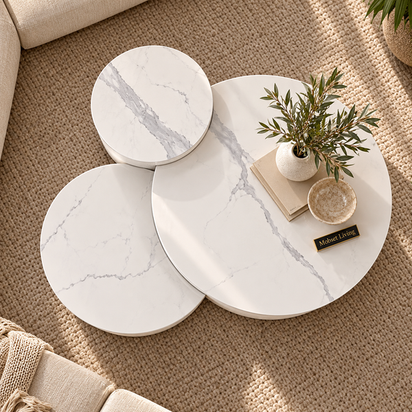 Salontafels Rond keramiek 3 stuks Wit kleurig