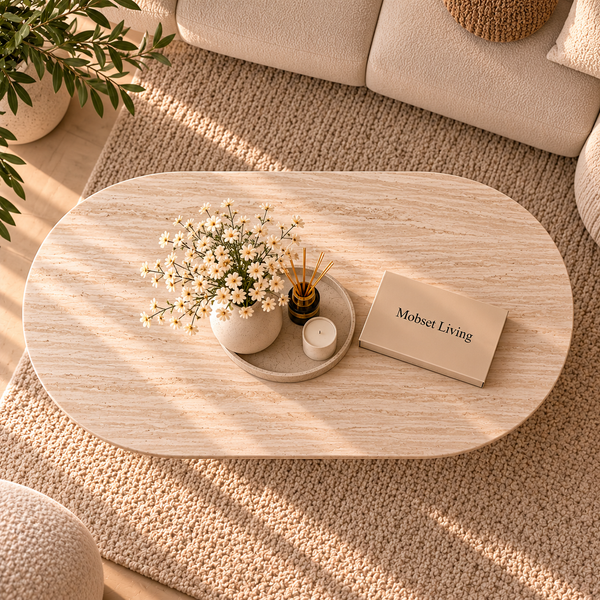 Salontafel Japandi travertin Ovaal 130 cm - Kimberly