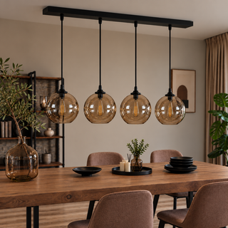 Hanglamp Eettafel Amber Glas 4 Lichtpunten