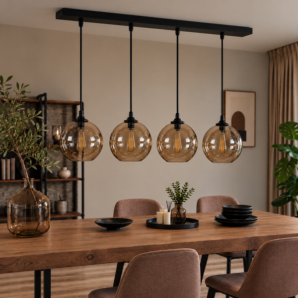Hanglamp Eettafel Amber Glas 4 Lichtpunten