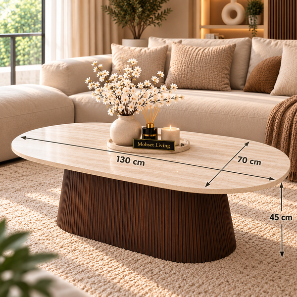 Salontafel Japandi travertin Ovaal bruin 130 cm - Kimberly