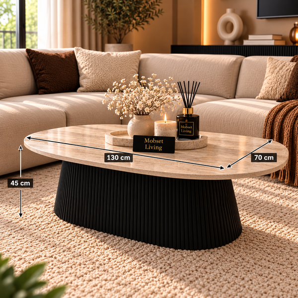 Ovale Japandi salontafel – Travertin zwarte - Mella