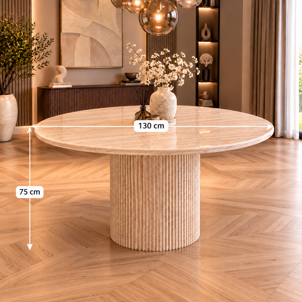 Eettafel Japandi travertin rond 130 cm - Kimberly