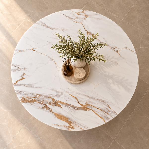 Eettafel travertin rond bruin 130 cm - Samara