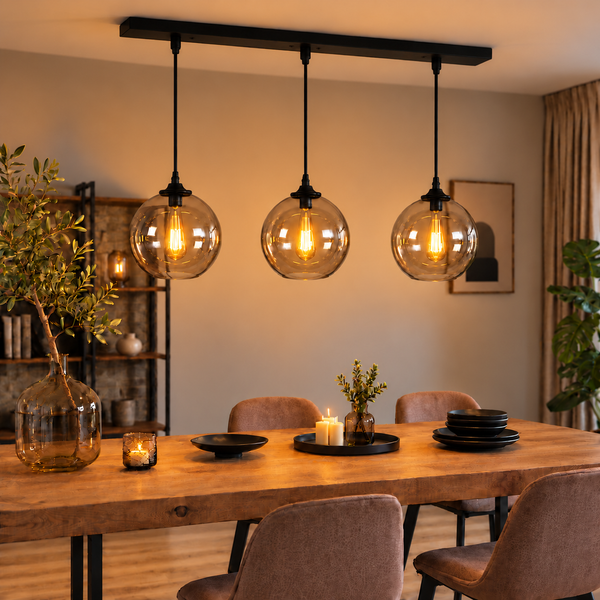 Hanglamp Eettafel Amber Glas 3 Lichtpunten