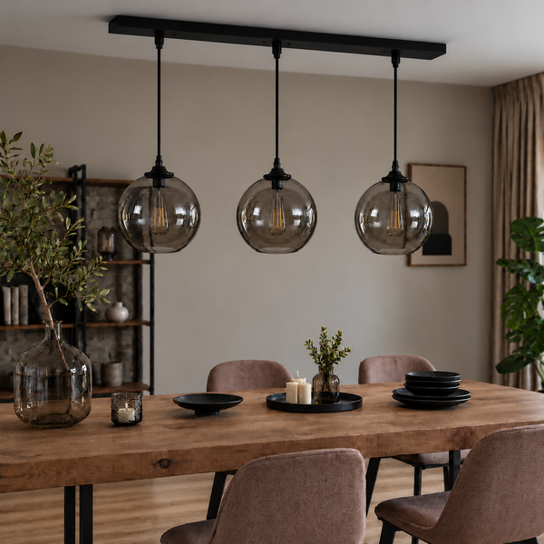 Hanglamp Eettafel Amber Glas 3 Lichtpunten