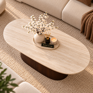 Salontafel Japandi travertin Ovaal bruin 130 cm - Kimberly