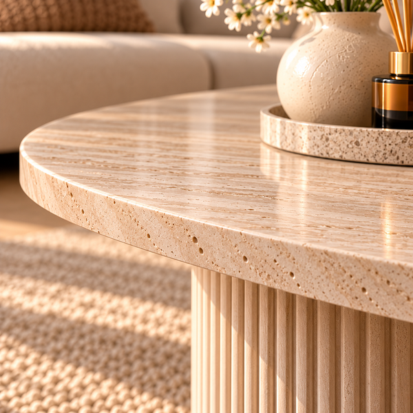 Salontafel Japandi travertin Ovaal 130 cm - Kimberly