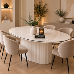 Ovale Keramiek Eettafel 180 x 90 cm Wit met Zwarte Randafwerking