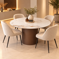 Eettafel travertin rond bruin 130 cm - Samara
