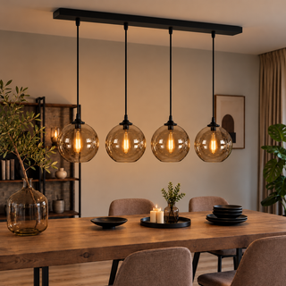 Hanglamp Eettafel Amber Glas 4 Lichtpunten