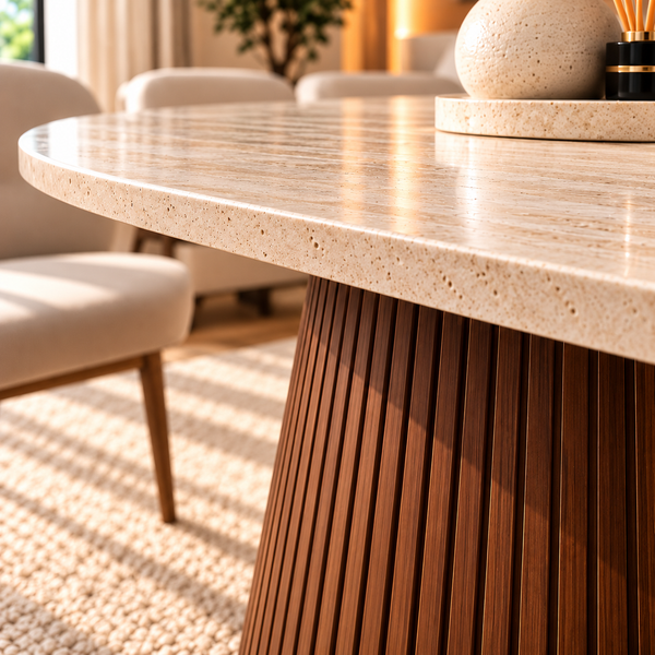 Eettafel Japandi travertin Ovaal bruin 180cm - Kimberly