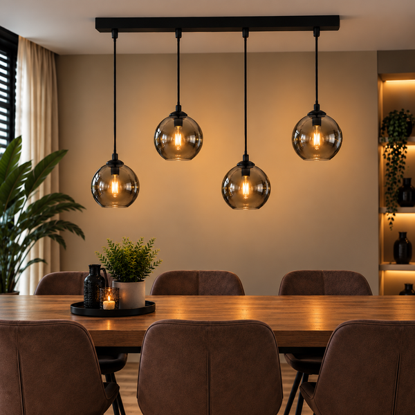Hanglamp Eettafel Smoke Glas 4 Lichtpunten