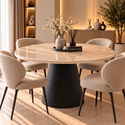 Eettafel Rond Zwart Travertin Japandi 130cm - Mella