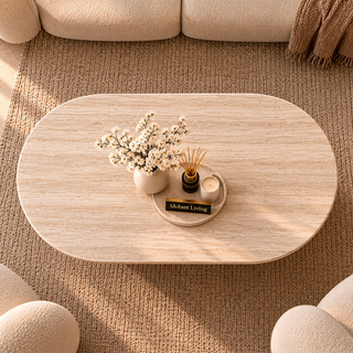 Salontafel Japandi travertin 2 potig bruin Ovaal 130 cm - Kimberly
