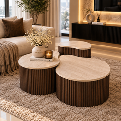 Japandi Salontafels Travertine-3-delig Bruin Design