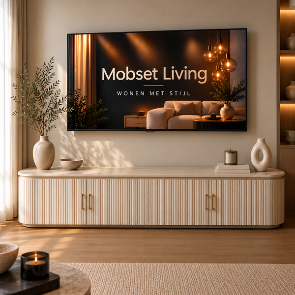 Tv-meubel Japandi travertin - Beige 200cm