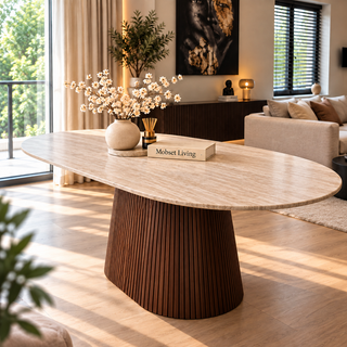 Eettafel Japandi travertin Ovaal bruin 180cm - Kimberly