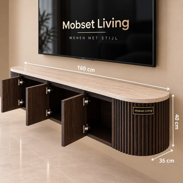 Zwevend TV-Meubel Japandi Travertin Bruin – 160 cm