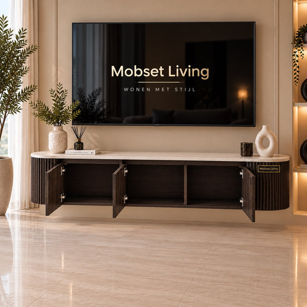 Zwevend TV-Meubel Japandi Travertin Bruin – 160 cm