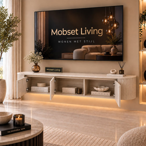 Zwevend TV-Meubel Japandi Travertin Beige – 160 cm