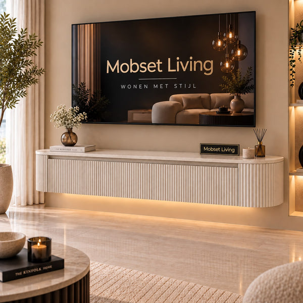 Zwevend TV-Meubel Japandi Travertin Beige – 160 cm