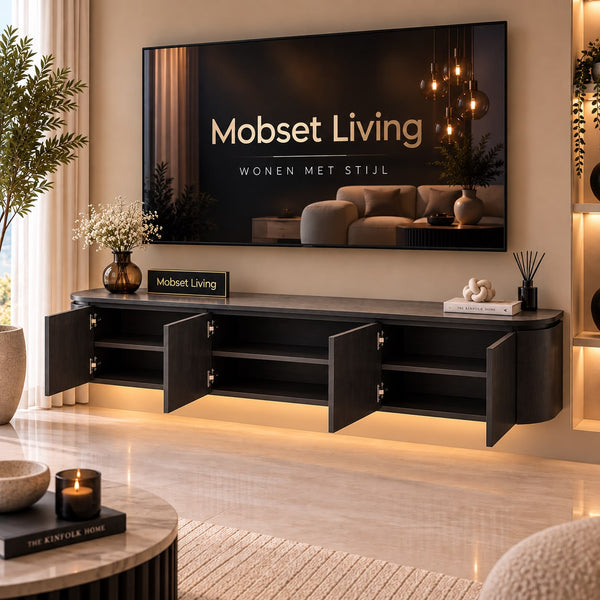 Zwevend TV-Meubel Zwart Met 4 Deuren – 200 cm