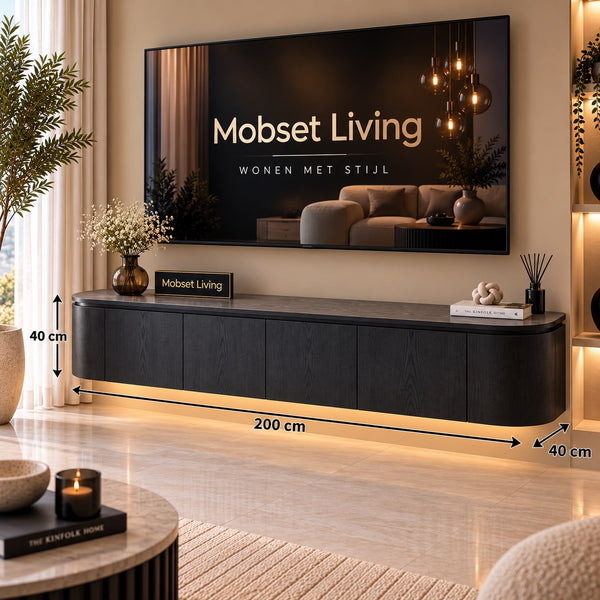 Zwevend TV-Meubel Zwart Met 4 Deuren – 200 cm