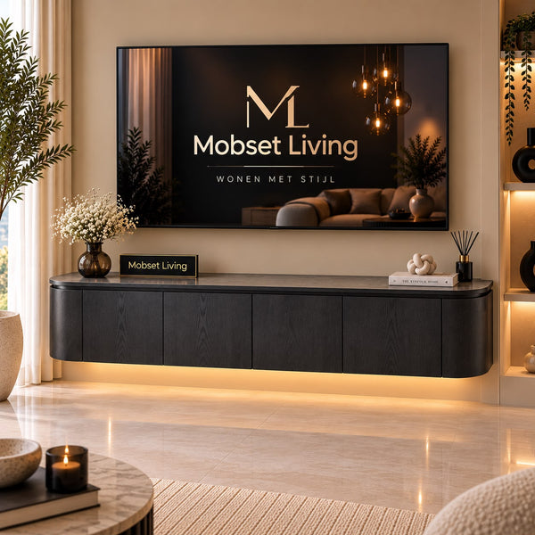 Zwevend TV-Meubel Zwart Met 4 Deuren – 200 cm
