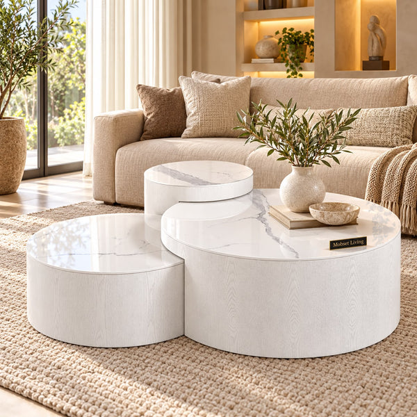 Salontafels Rond keramiek 3 stuks Wit kleurig