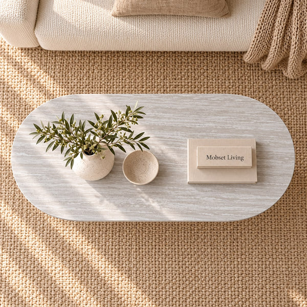 Salontafel Japandi Grijs MDF 3 potig ovaal 120cm - Kimberly