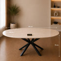 Ovale Beige Travertin Eettafel 180x90 cm Zwarte X-poot - Wendy